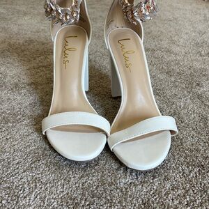 Lulu's White Heels with Crystal Embellishments